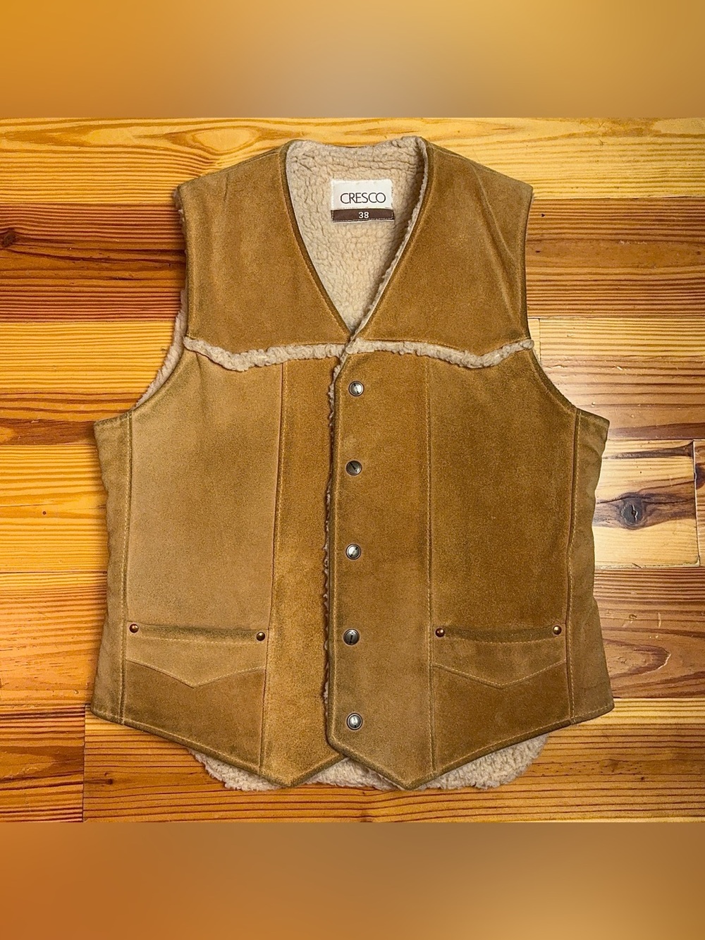 Vintage Suede Leather Sherpa Wool Lined Western Vest M